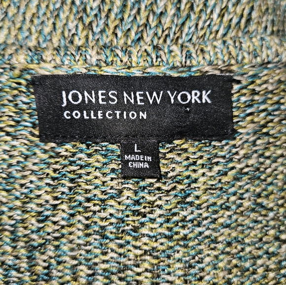 NWOT Jones NY green tweed linen open front cardigan sweater Womens Large - Picture 3 of 6